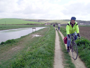 Ian leads the ride alongside the River Adur 