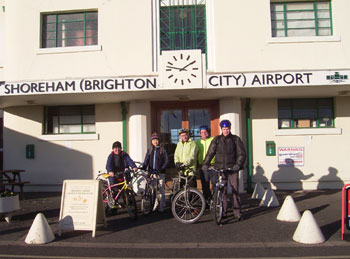 Fred, Mei, Roger, Ian and Neil outside Shoreham airport