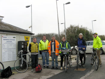 Geoff, Ian, Jim, Joyce, Tessa and Roger at Berwick station