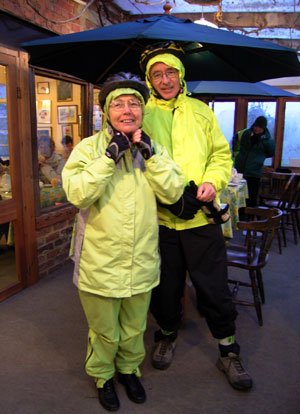 Suzanne and Roger get ready to face the rain 