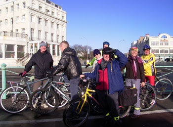 Mick, Andie, Joyce, Ian, Fred, Anne and Ed set off from the Palace Pier 