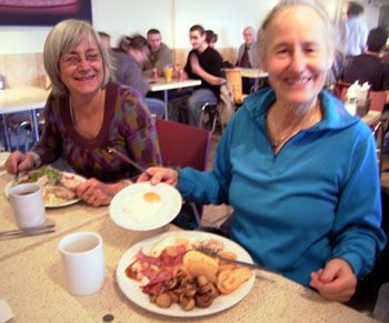 Sue tucks into an extra egg 