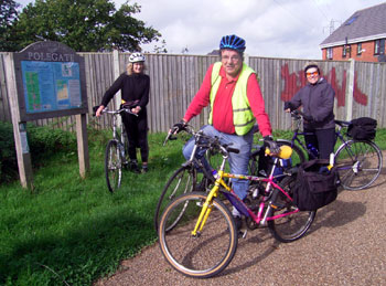 Tessa, Ian and Marilyn at the start of the Cuckoo Trail, southern section 