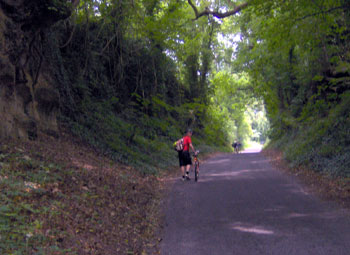 Jim caught walking up the hill in the shade (it was at the end of the ride...)