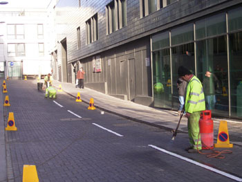 The cycle lane in progress.